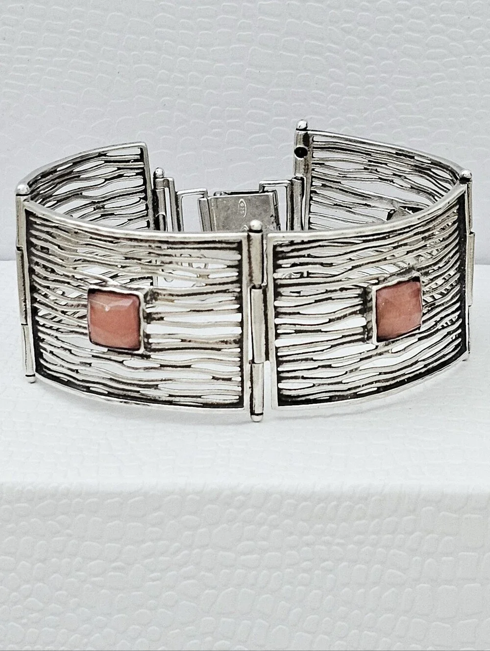 Silpada HTF Sterling Silver Cherry Quartz Square Textured Panel Bracelet B1189